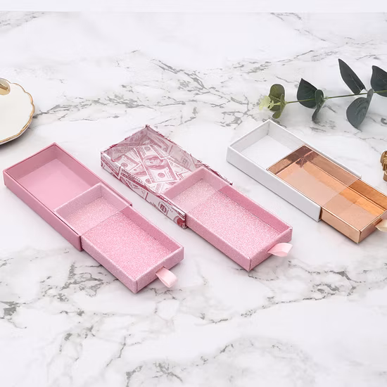 Customized False Eyelashes Drawer Box Fine Cardboard Box Rectangular Pull-out Gift Box with Transparent Outer Box